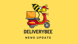 Delivery Bee news update. a graphic of a bumble bee riding a motorcycle